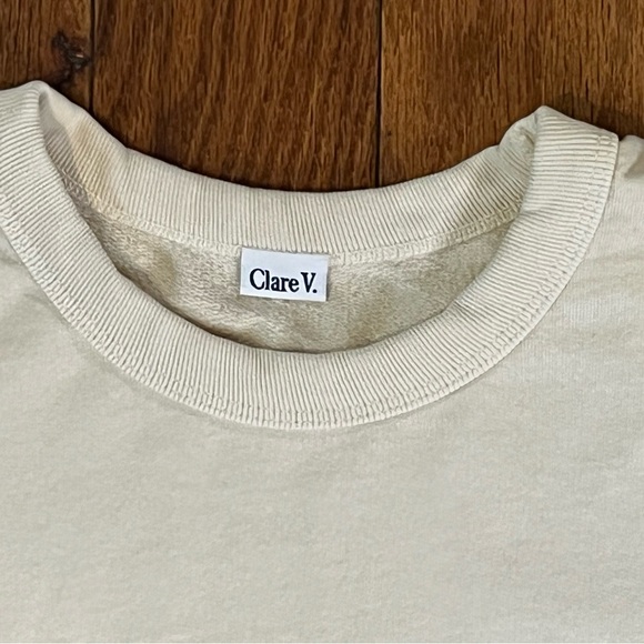 Clare V Lips Sweatshirt Cream Drop Shoulder Women’s M Anthropologie - Picture 7 of 8